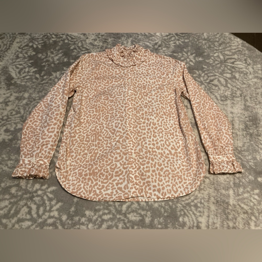 J. Crew Tan and Cream Animal Print Blouse